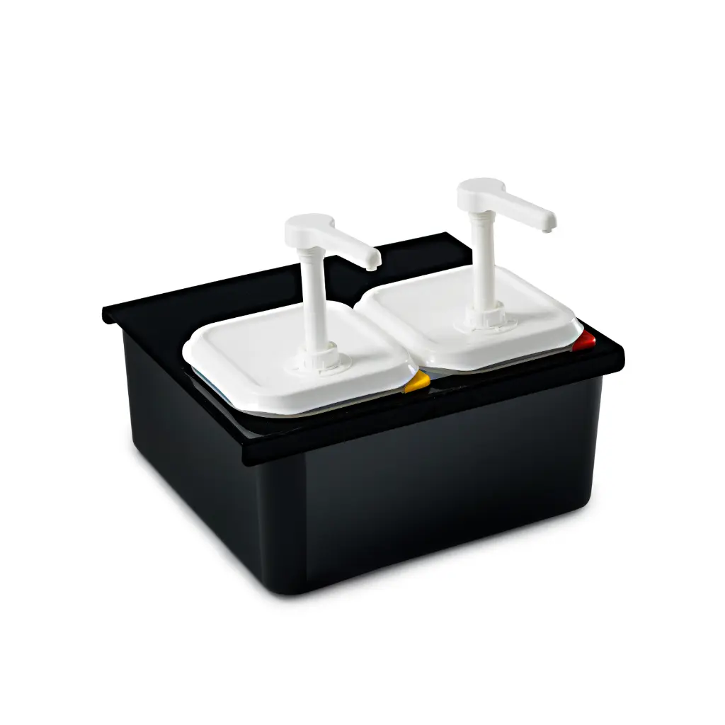 Dispensador Salsas Pp. C/Bomba Doble Base Negra Gn. 1/6 2,6 L.