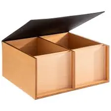 Zz26 Caja Buffet Madera Natural Con Tapa 2 Compartimentos 36X33,5X16 Cm.