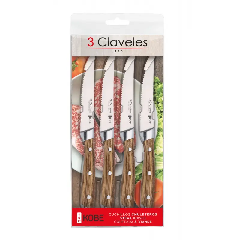 Set 4 Cuchillos Chuleteros Kobe 11.5 Cm